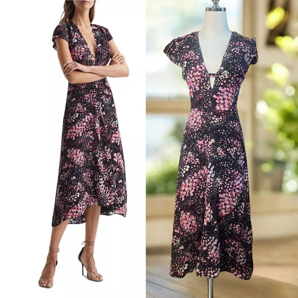 REISS Amira $285 Printed Midi Dress Size US 2 / UK 6
